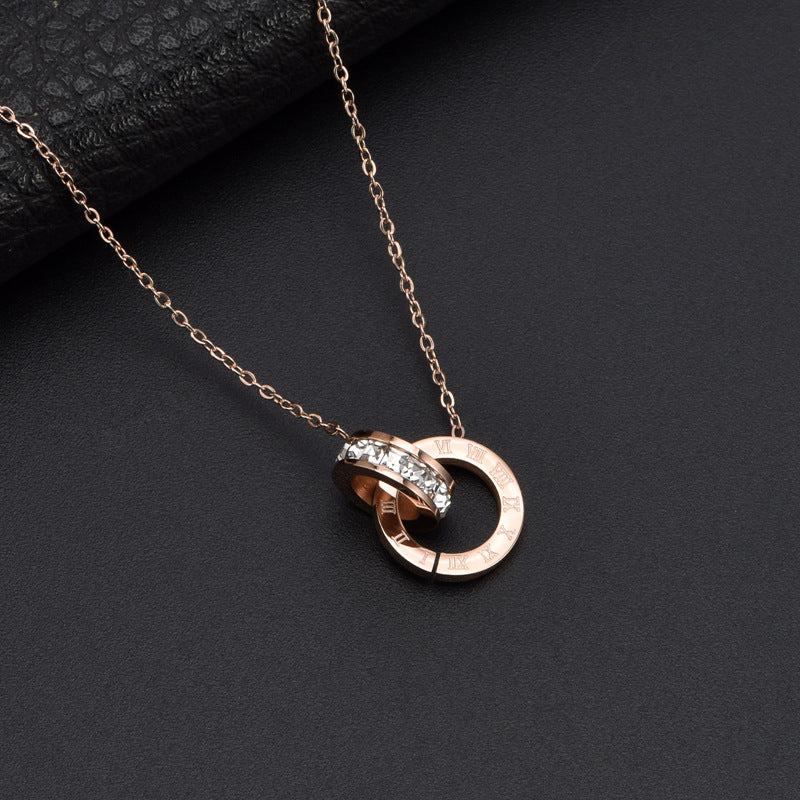 Roman Numeral Ring Diamond Titanium Steel Necklace Women's - image 2