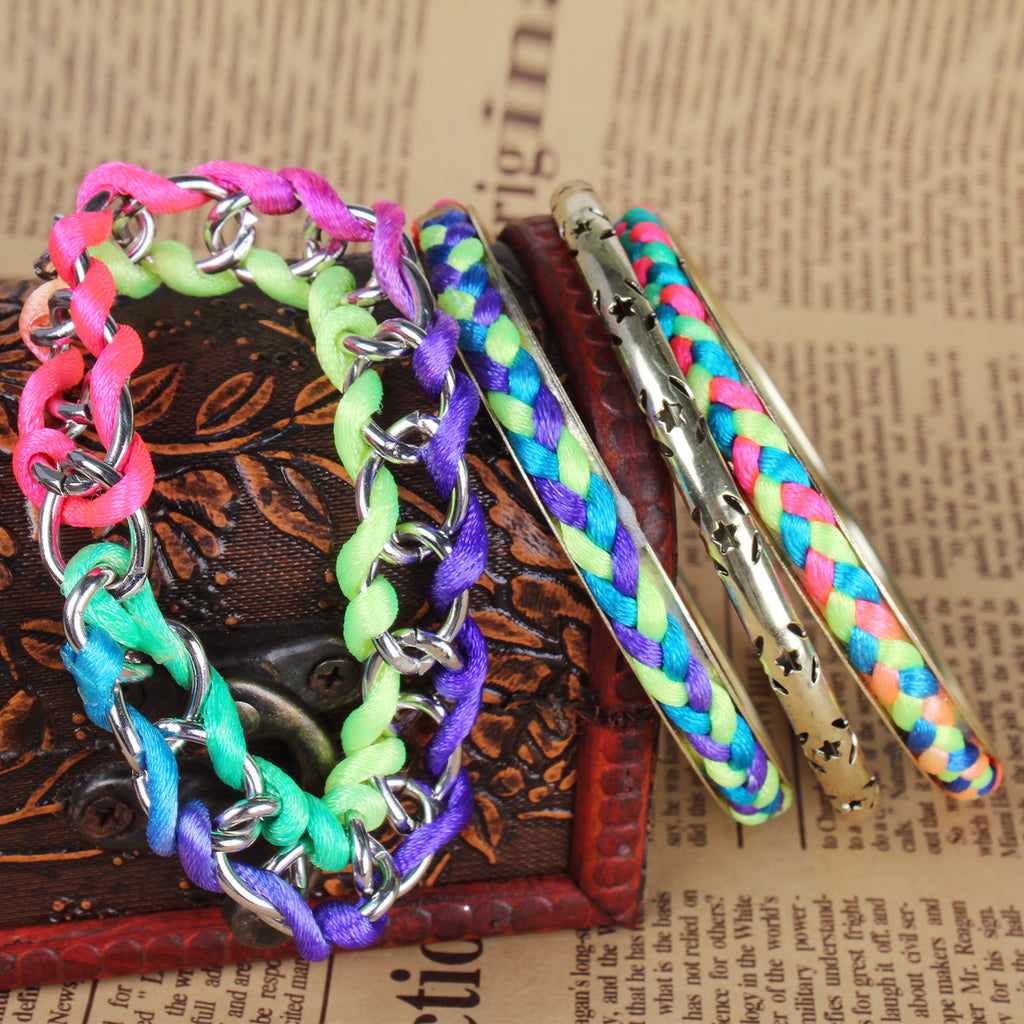 4-Piece Colorful Woven Gold-Tone Bracelet Set - image 3