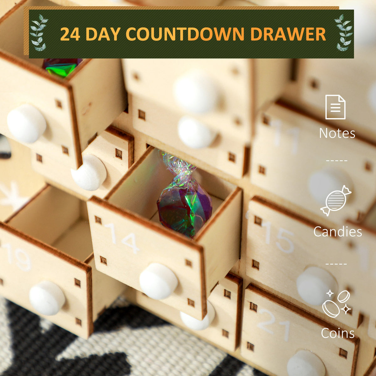 Wooden Christmas Advent Calendar with 24 Drawers - image 3