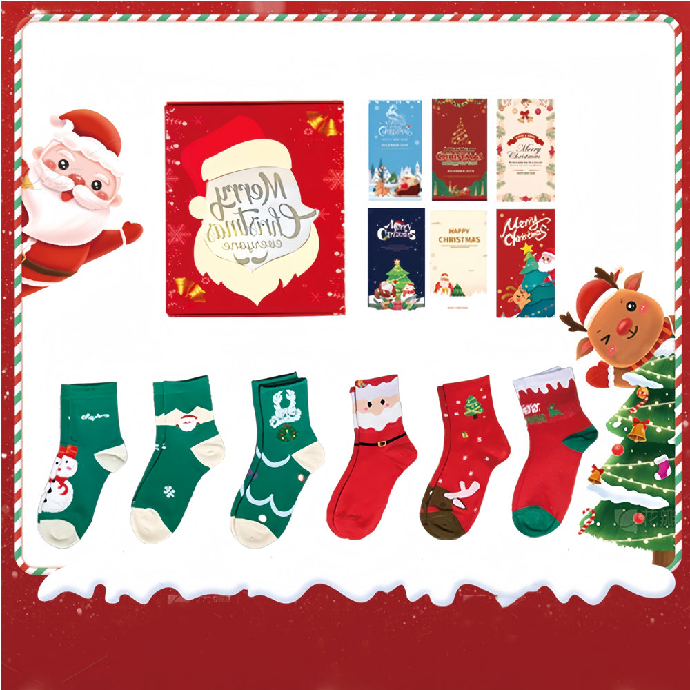 6 Pairs Christmas Socks Gift Box with Greeting Cards - image 1