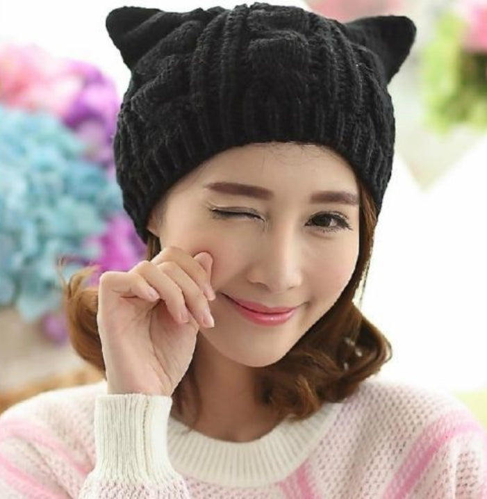Hand Made 3D Cute Knitted Cat Ear Beanie For Winter - image 1