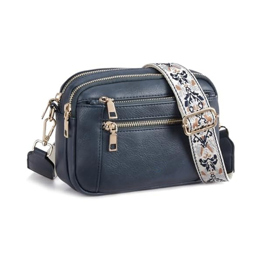 Triple-zipper Shoulder Bag With Floral Embroidered Straps Fashion Colo - image 4