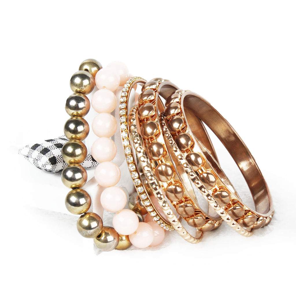 7-Piece Retro Gold-Tone Rhinestone Bangle Set - image 1