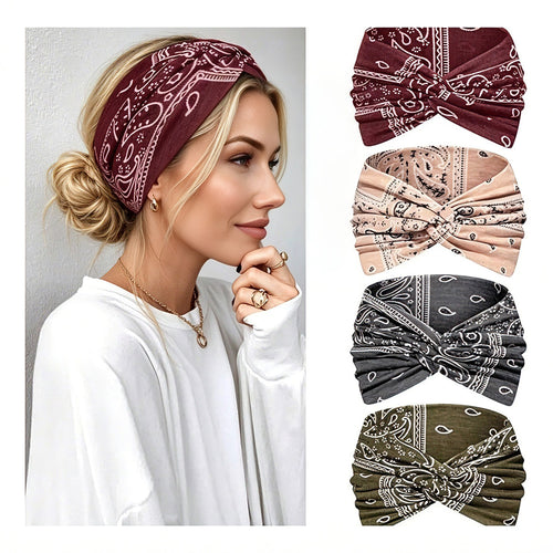 4 Pack Boho Paisley Wide Headbands for Women - image 1