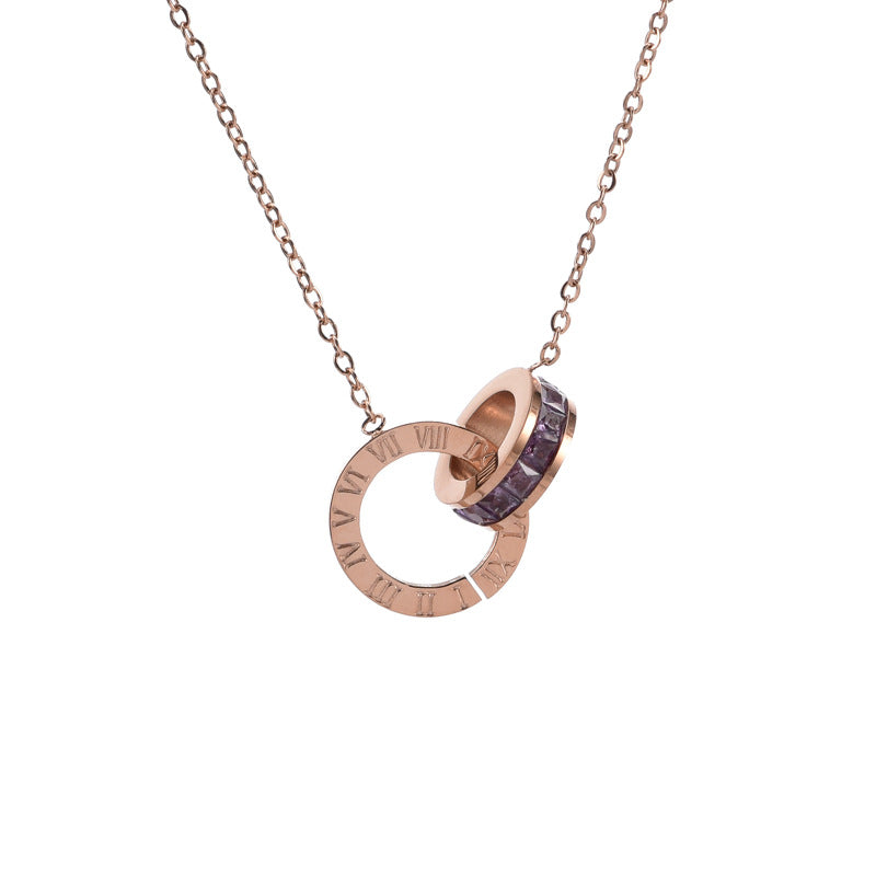 Roman Numeral Ring Diamond Titanium Steel Necklace Women's - image 3