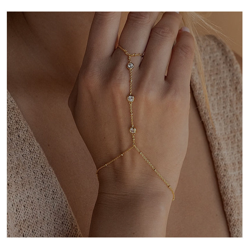 Gold-Tone Hand Chain Ring Bracelet - image 1