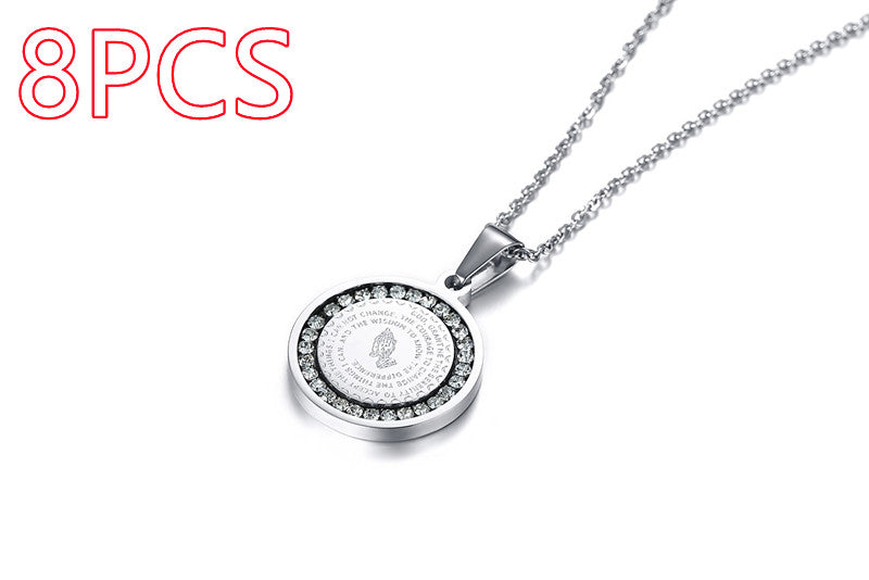Stainless Steel Rhinestone Prayer English Scripture Pendant - image 2