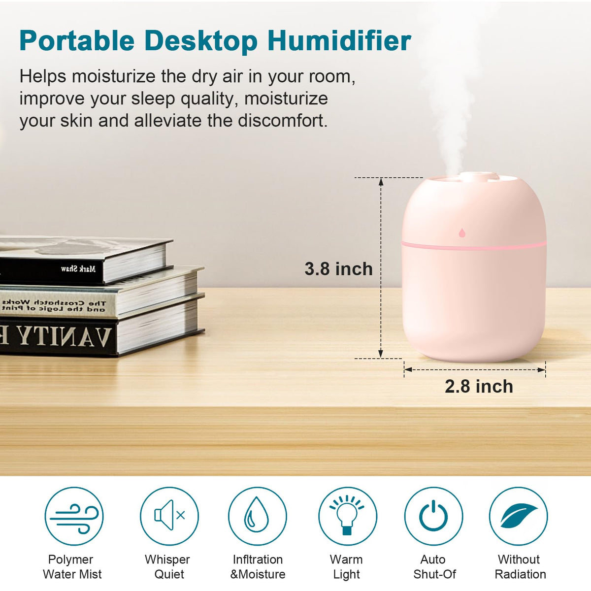 Portable Mini Humidifier 220ml Small Cool Mist Humidifier USB Personal - image 5