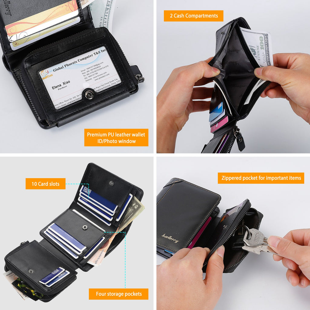 Men's Trifold Leather Wallet with Zip Pocket & ID Window - image 3