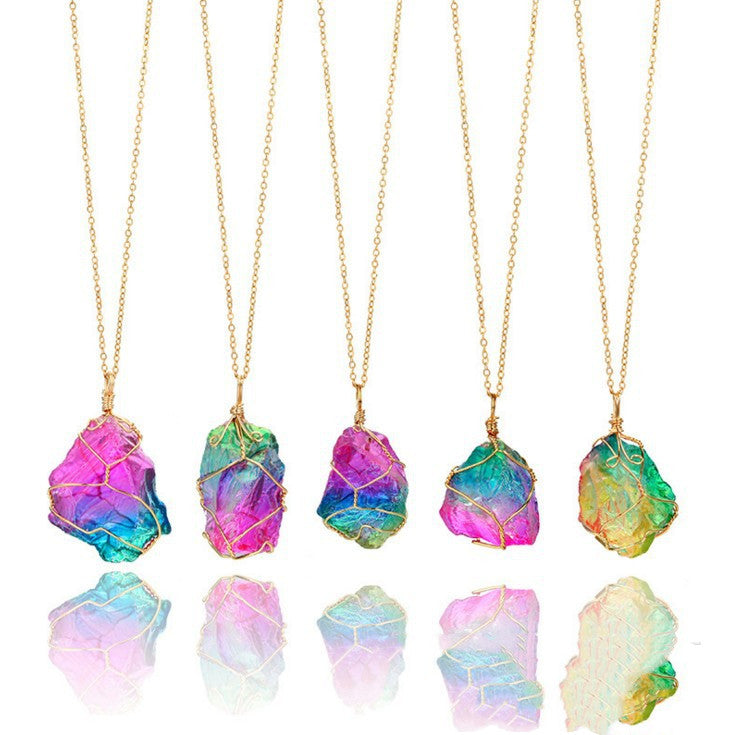 Seven-color, Natural Stone Rough Stone Winding, Crystal Pendant Transp - image 5