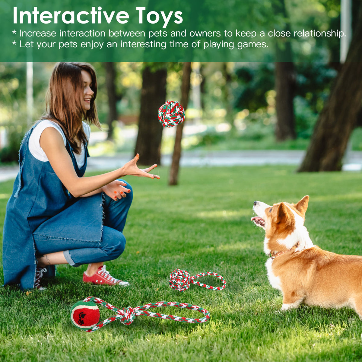 Set Of 5Pcs Christmas Dog Rope Chew Toys Dog Interactive Toys Set For  - image 1