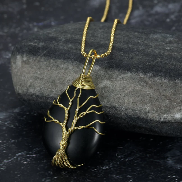 Celtic Tree Of Life Pendant & Chain On Teardrop Semi-Precious Stone - image 1