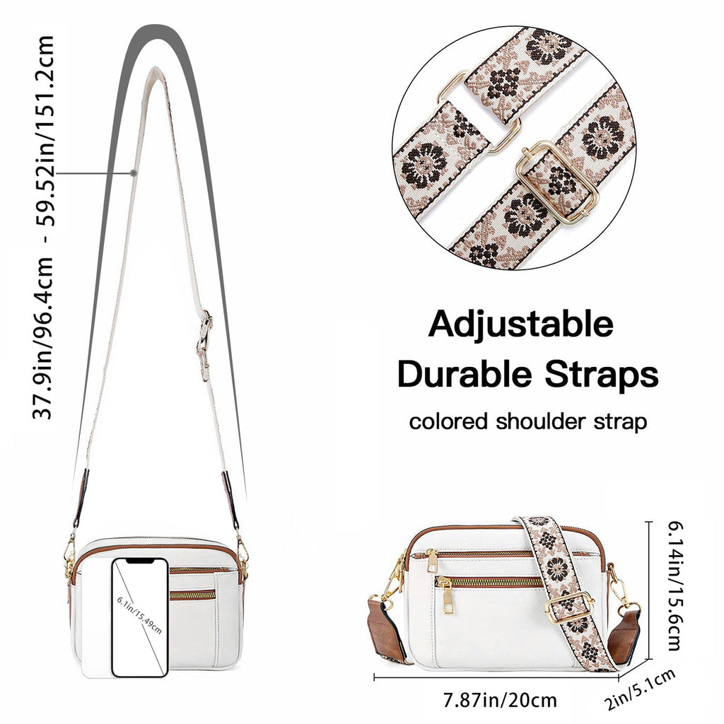 Triple-zipper Shoulder Bag With Floral Embroidered Straps Fashion Colo - image 2