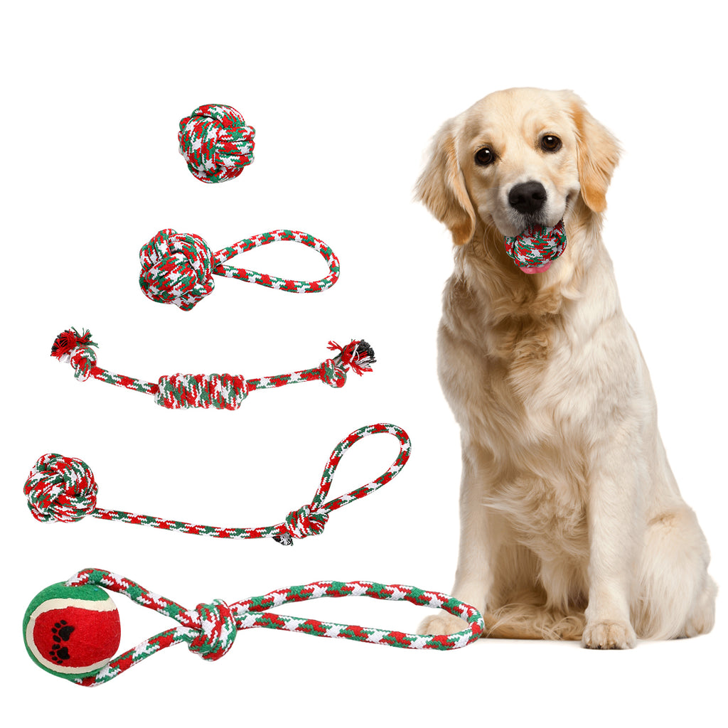 Set Of 5Pcs Christmas Dog Rope Chew Toys Dog Interactive Toys Set For  - image 5