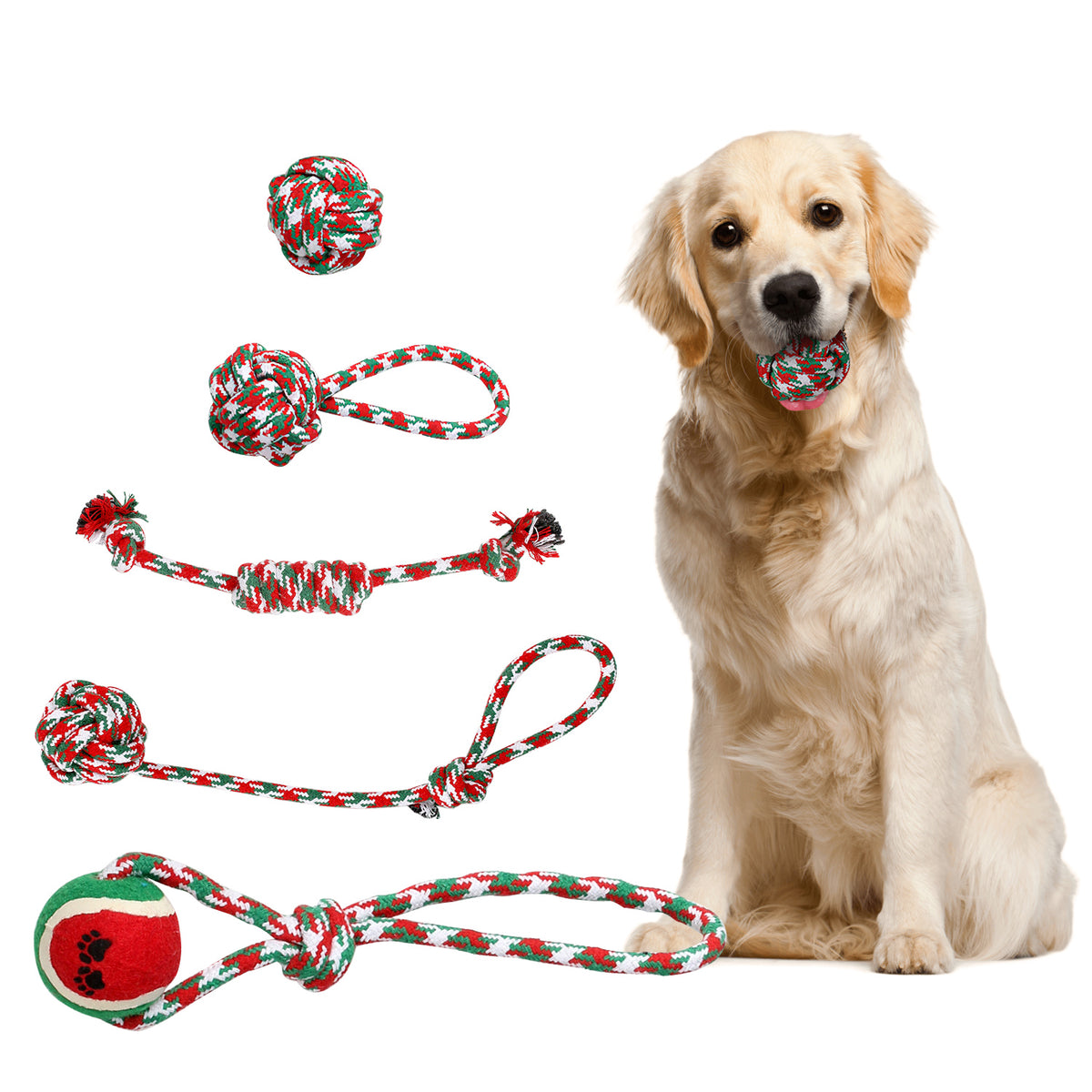Set Of 5Pcs Christmas Dog Rope Chew Toys Dog Interactive Toys Set For  - image 5
