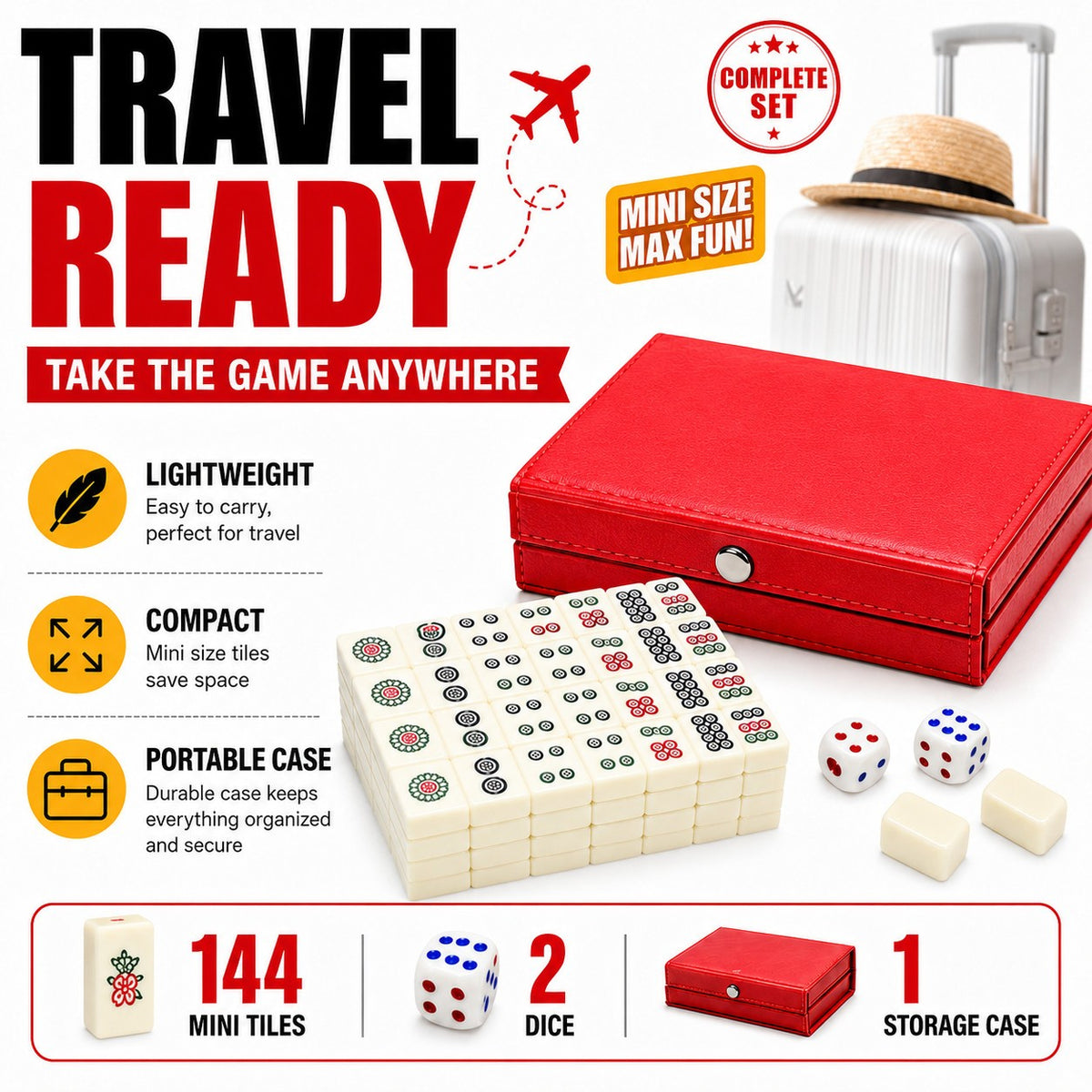 Pocket Mahjong Set, 144 Mini Tiles with Travel Case - image 3