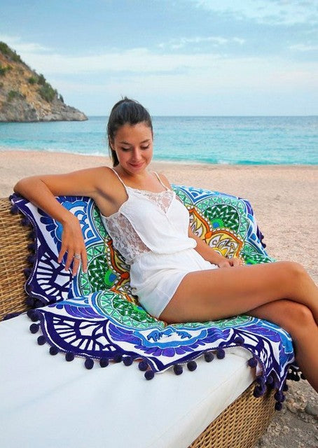 Polygon Printing Tassel Round Bath Towel Yoga Mat - image 1