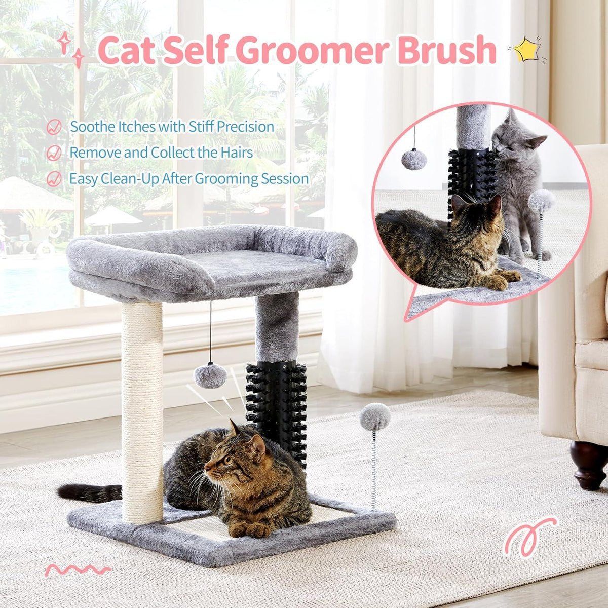 Small 4-in-1 Cat Tree Tower With Self-grooming Brush And Natural Sisal - image 8