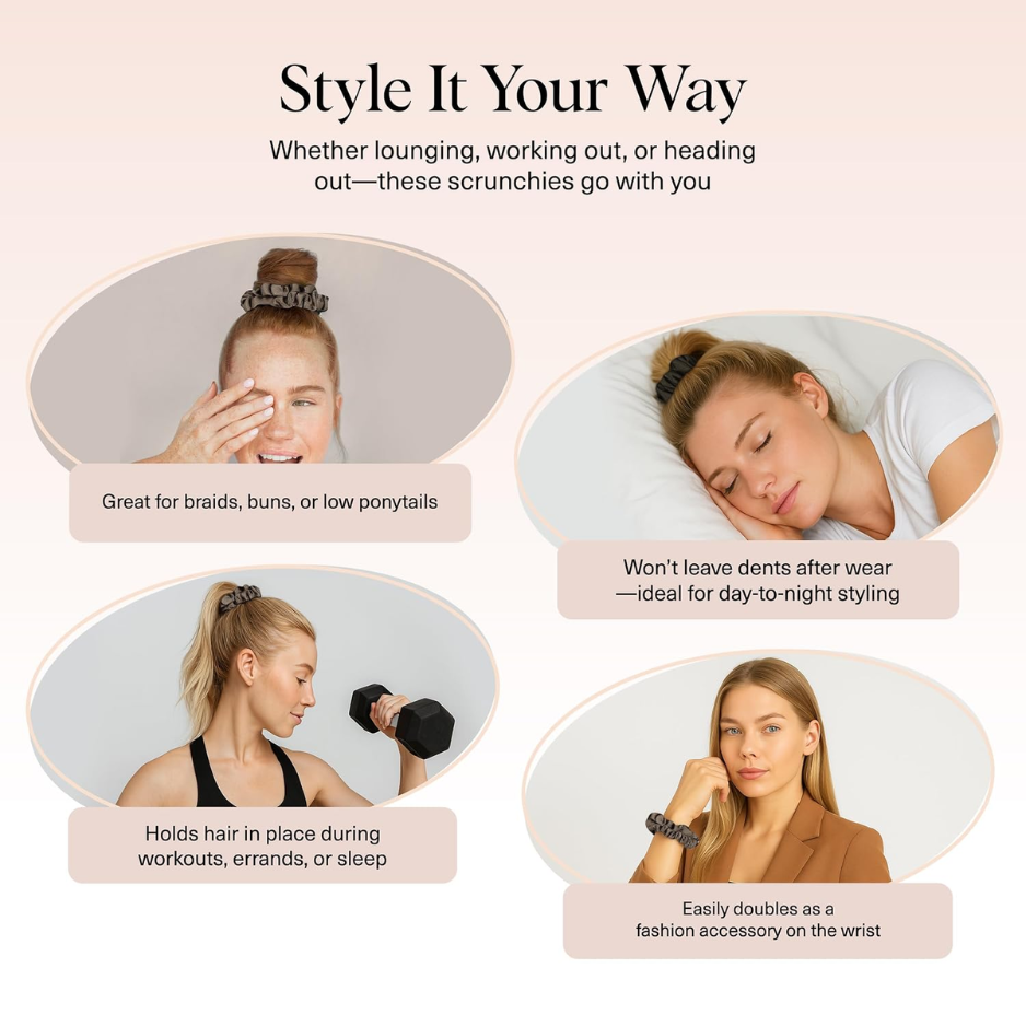 6 Mini Satin Scrunchies, Eucalyptus Tones - image 4