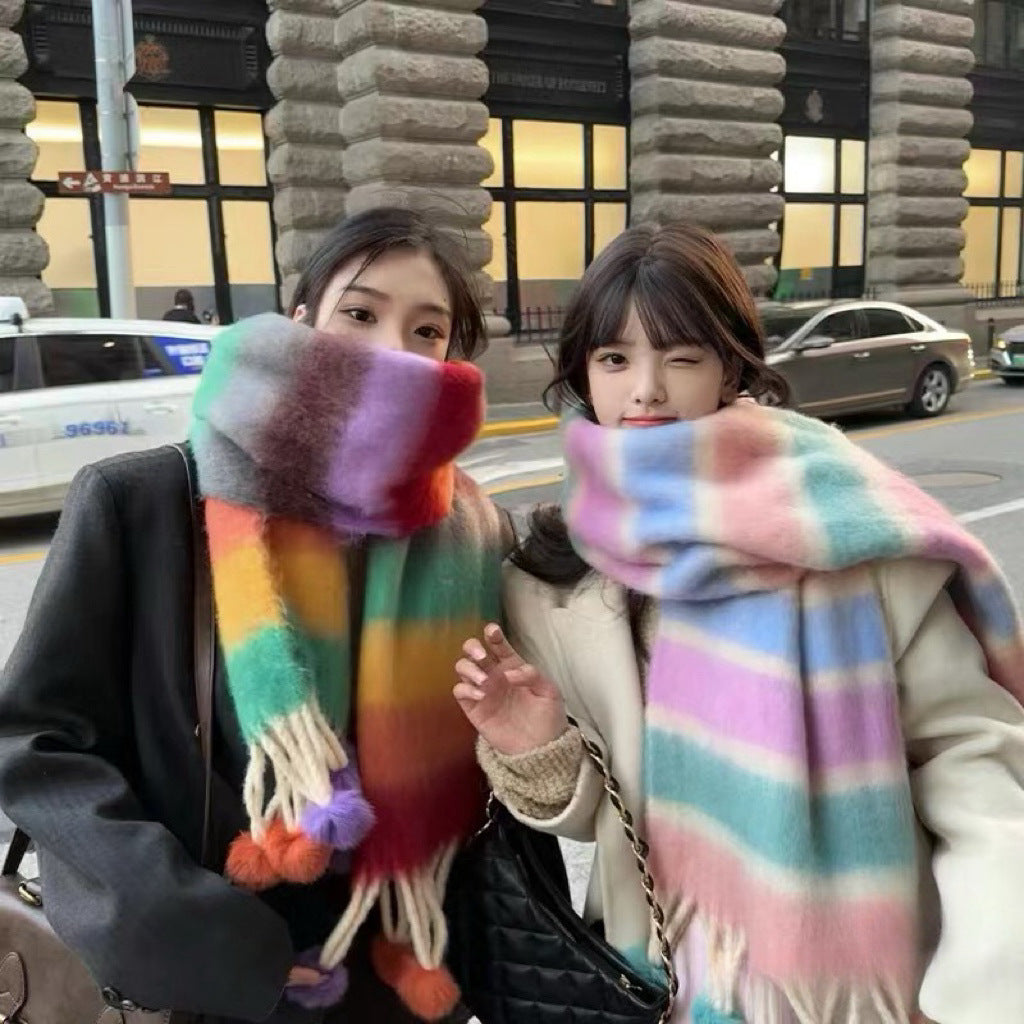 Rainbow Dopamine Mohair Tassel Scarf - image 7