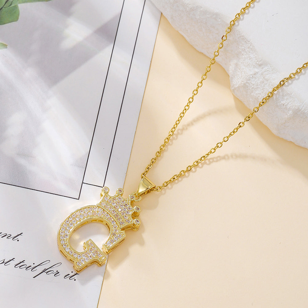 1PCS Fashionable Gold Diamond Crown Uppercase Letter Popular Pendant N - image 2