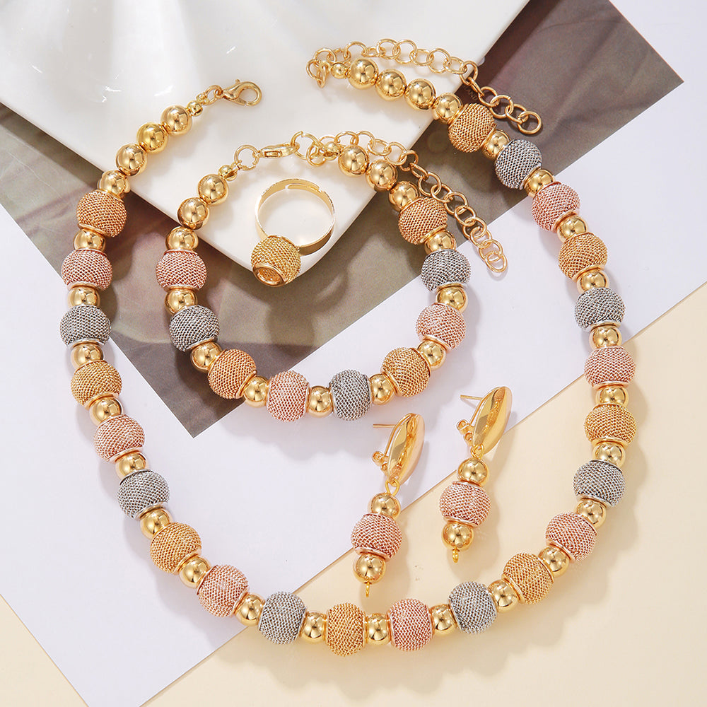5Pcs Fashionable Metallic Beaded Necklaces Two Color Gold Bead Earring - image 3