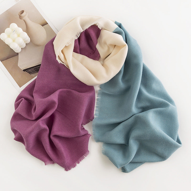 Herringbone Pattern Monochrome Artificial Cashmere Scarf Women's Simpl - image 11