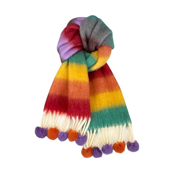Rainbow Dopamine Mohair Tassel Scarf - image 2