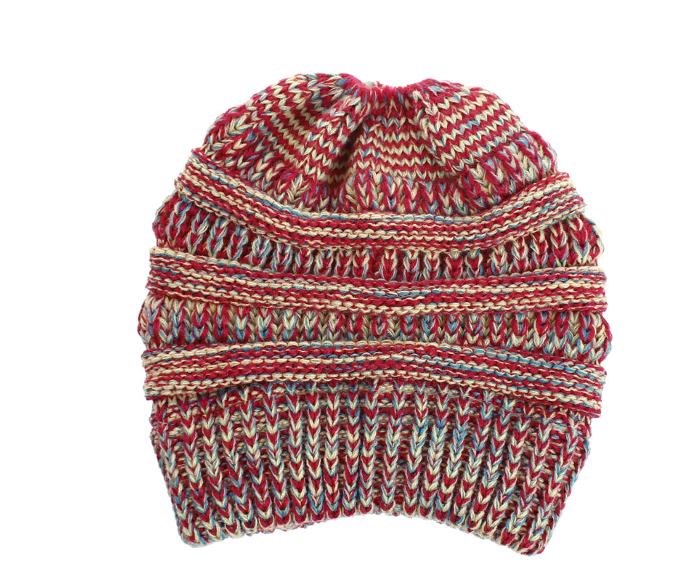 Mixed Color Knitted Wool Hat Ladies Non-labeled Ponytail Hat - image 5