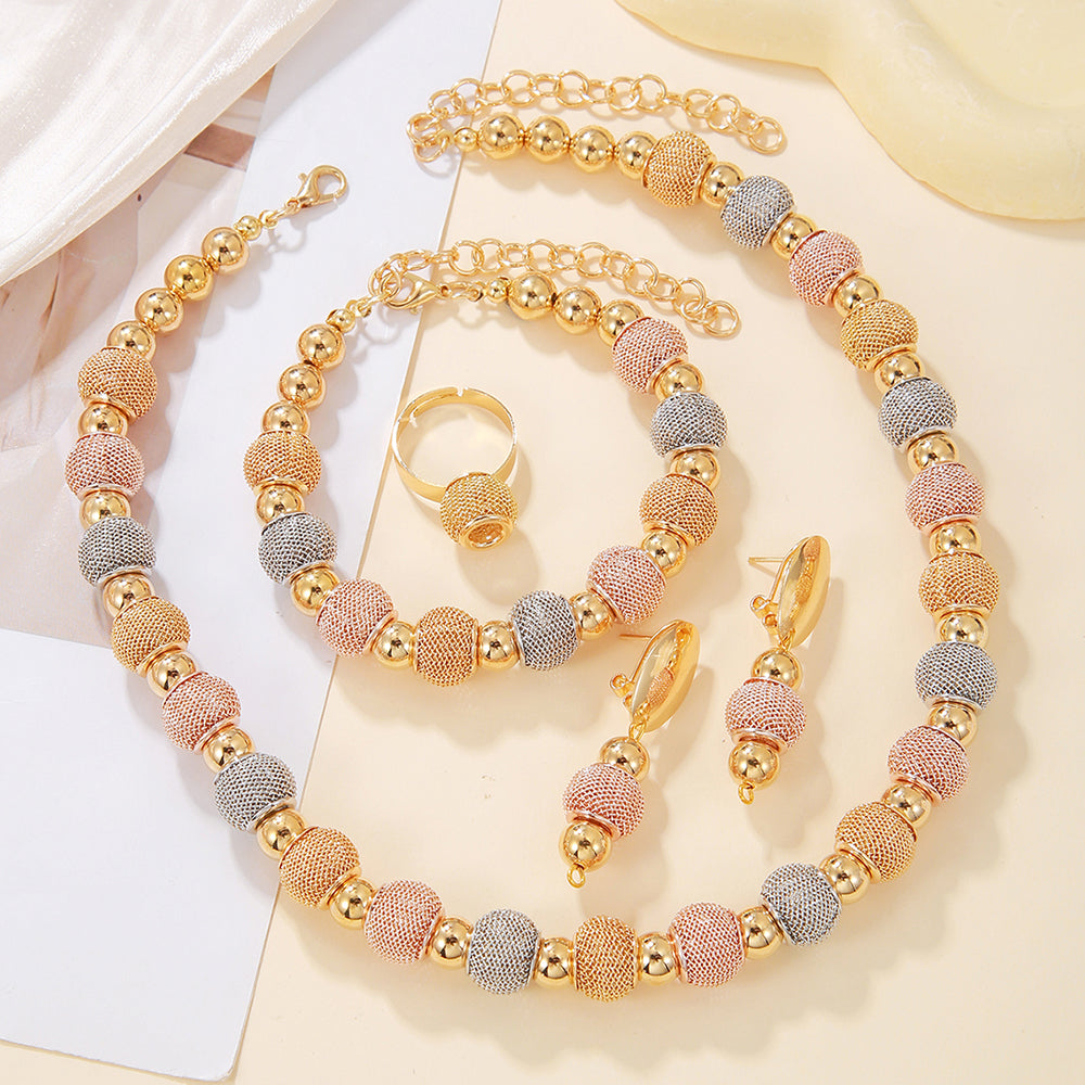 5Pcs Fashionable Metallic Beaded Necklaces Two Color Gold Bead Earring - image 5