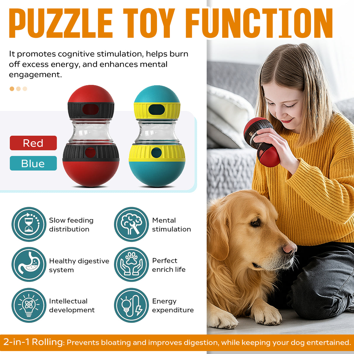 Dog Puzzle Toy, Adjustable Treat Dispensing Ball Food Dispenser Tough  - image 2