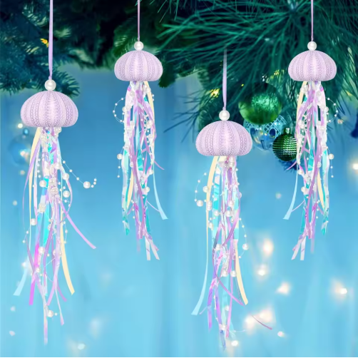 4 PCS Sea Urchin Hanging Ornaments For Christmas Tree Coastal Natural  - image 5