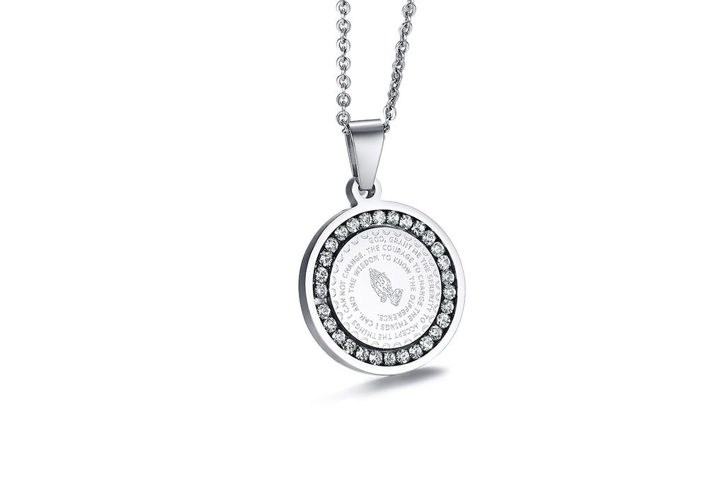 Stainless Steel Rhinestone Prayer English Scripture Pendant - image 4