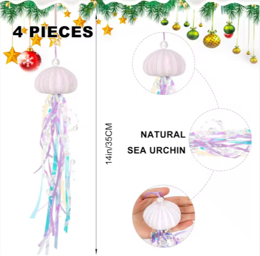 4 PCS Sea Urchin Hanging Ornaments For Christmas Tree Coastal Natural  - image 4
