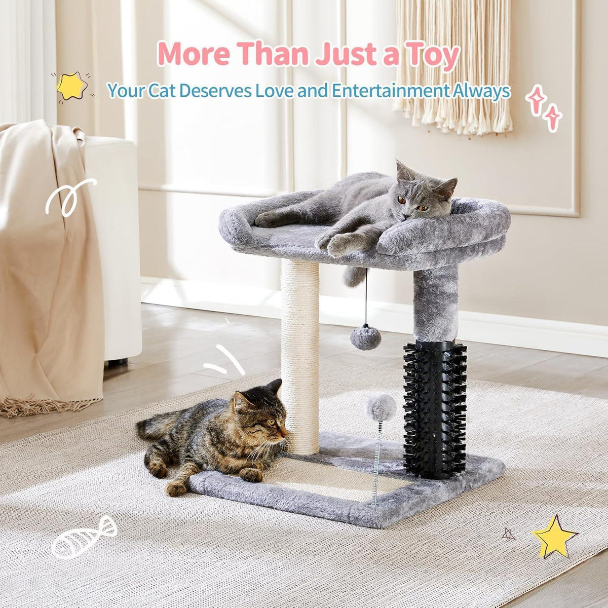 Small 4-in-1 Cat Tree Tower With Self-grooming Brush And Natural Sisal - image 4
