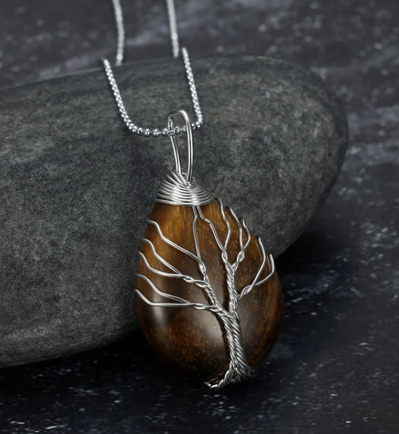 Celtic Tree Of Life Pendant & Chain On Teardrop Semi-Precious Stone - image 3