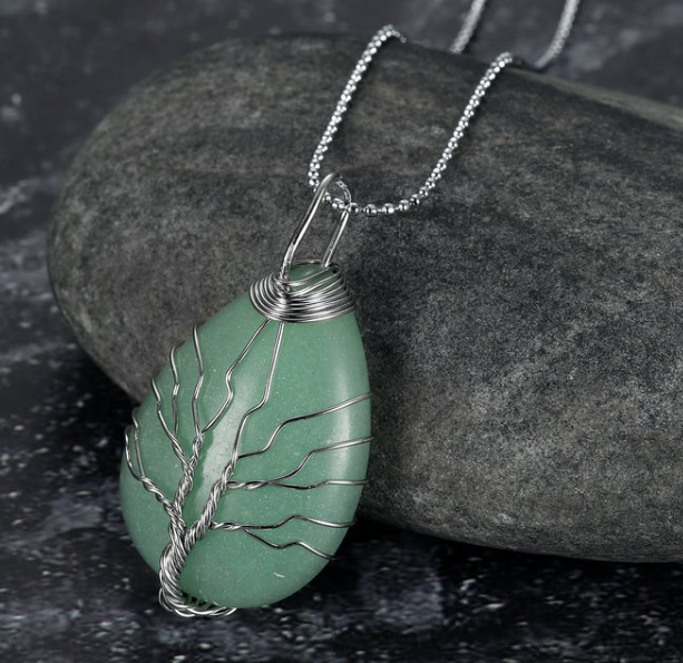 Celtic Tree Of Life Pendant & Chain On Teardrop Semi-Precious Stone - image 2