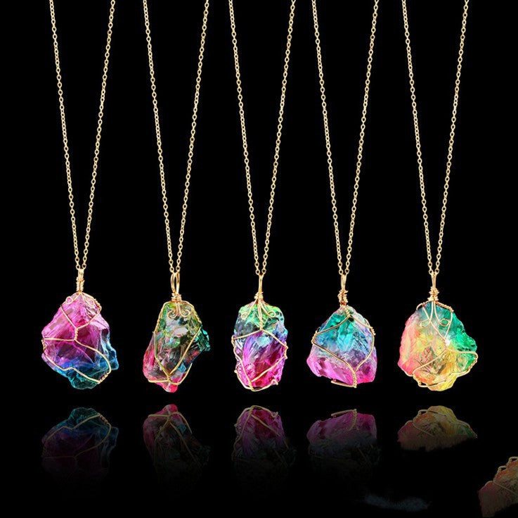 Seven-color, Natural Stone Rough Stone Winding, Crystal Pendant Transp - image 1