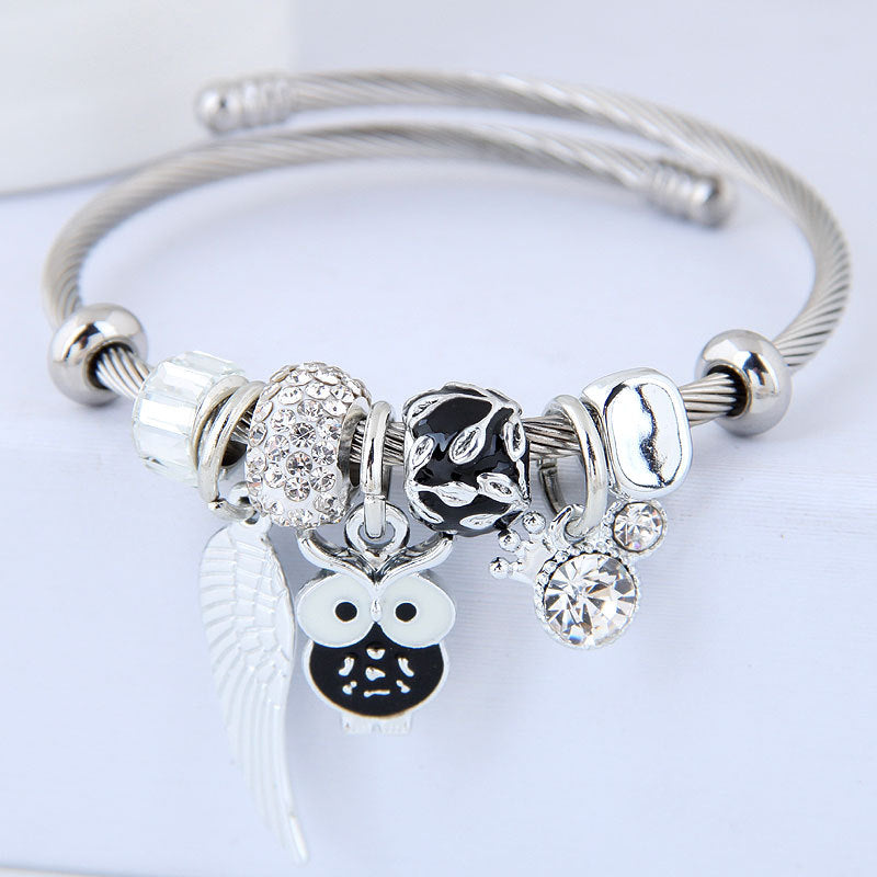 DIY Beaded Owl Angel Wings Pendant Stainless Steel Bracelet - image 6
