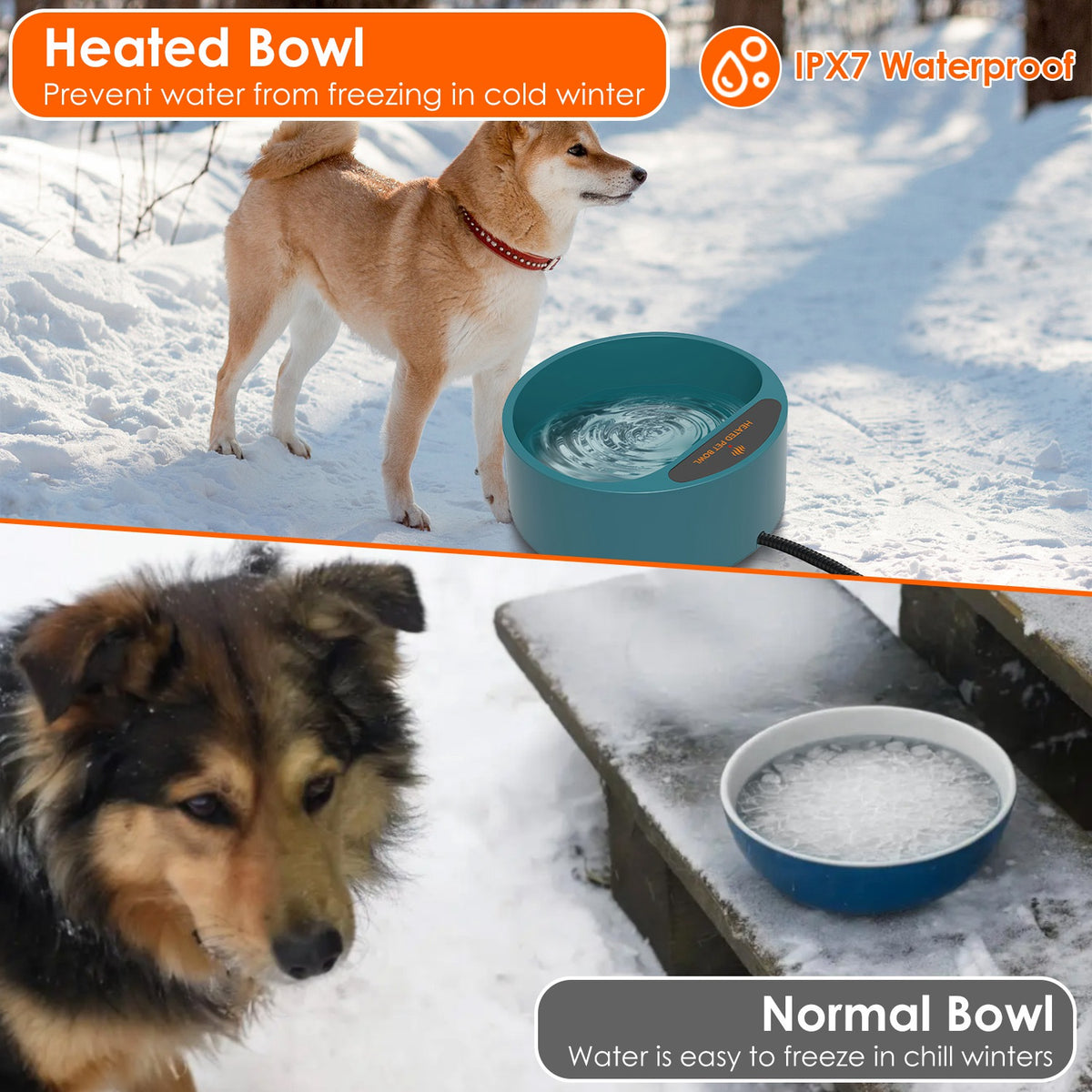 Heated Water Bowl For Dog Cat 74.4OZ Heating Water Dish IP67 Waterproo - image 5