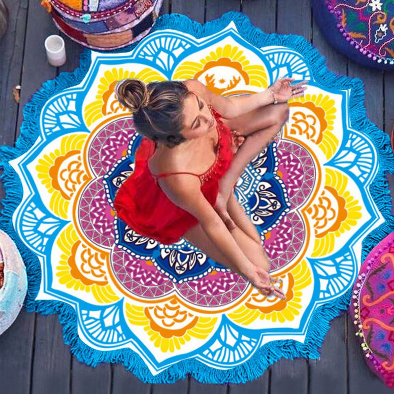 Polygon Printing Tassel Round Bath Towel Yoga Mat - image 3
