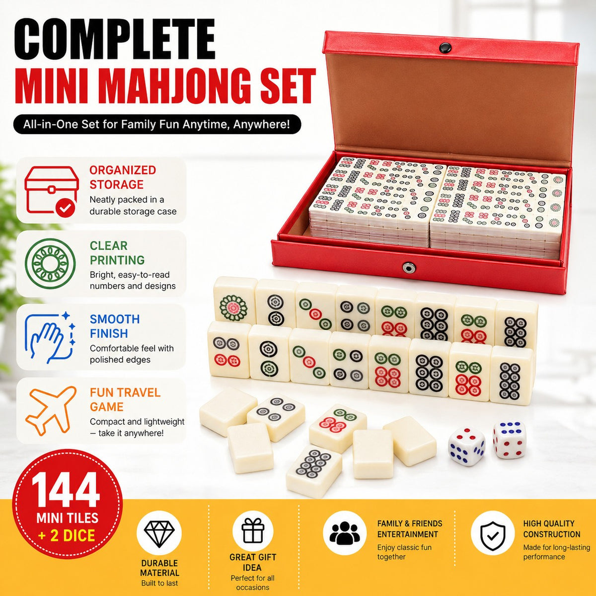 Pocket Mahjong Set, 144 Mini Tiles with Travel Case - image 5
