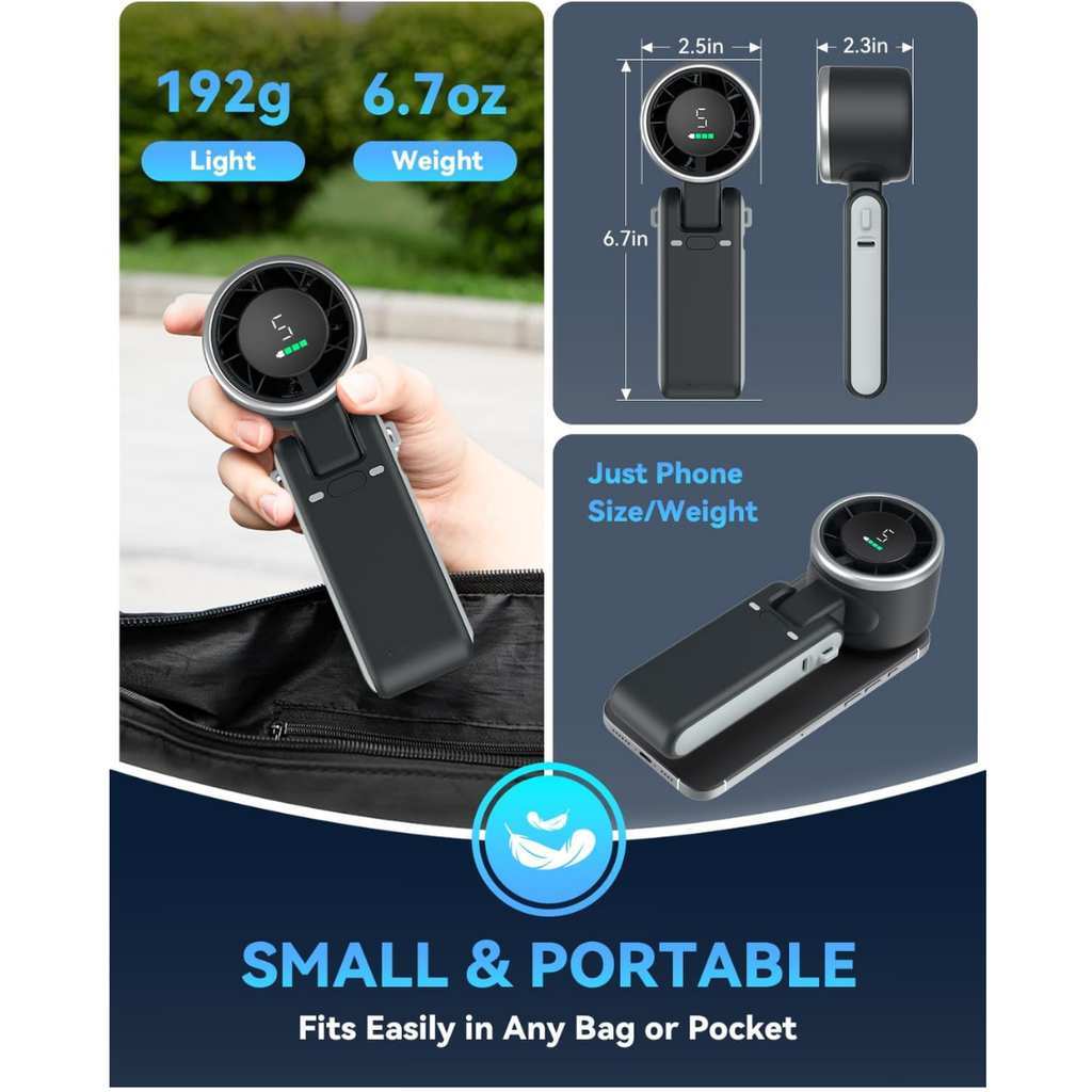 Portable Handheld Turbo Fan, USB-C Rechargeable, 5-Speed Cooling Fan - image 7