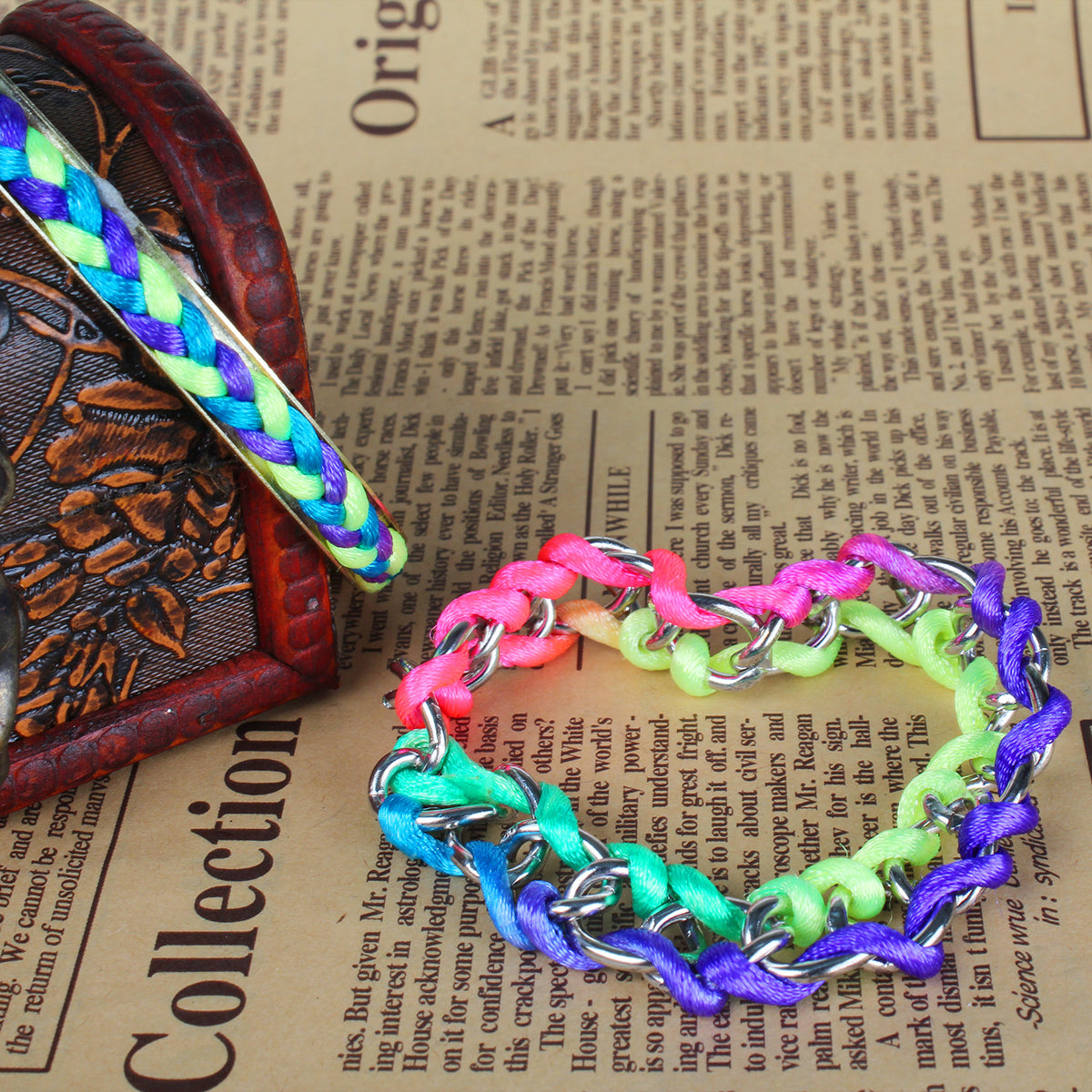 4-Piece Colorful Woven Gold-Tone Bracelet Set - image 5