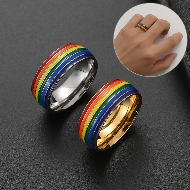 Fashion Rainbow Pride Ring Women Men Gay Lesbian LGBT Stainless Steel - image 1
