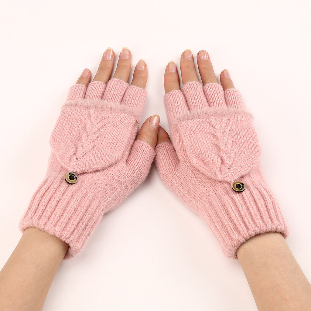 Wool Fingerless Gloves Women's Warm Fashionable Knitted Half Finger Ov - image 9