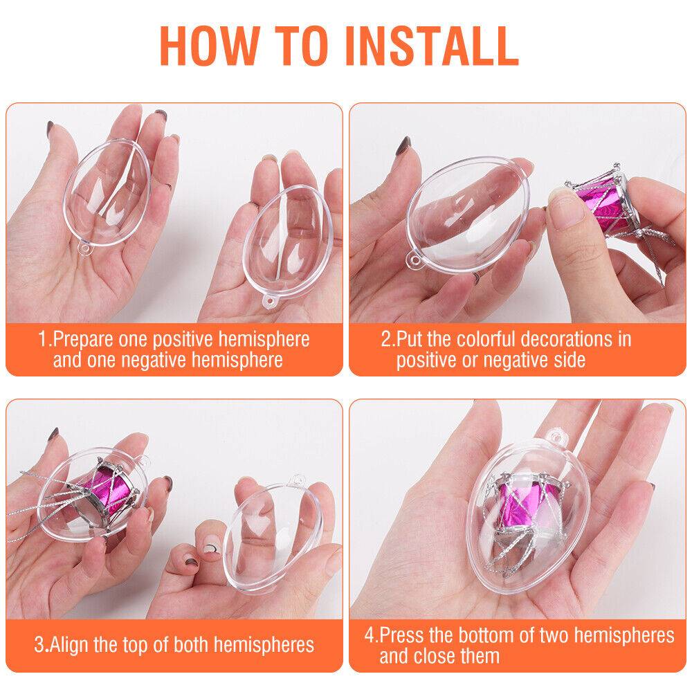 5 PCS Clear Plastic Christmas Balls Baubles Sphere Fillable Xmas Tree  - image 5