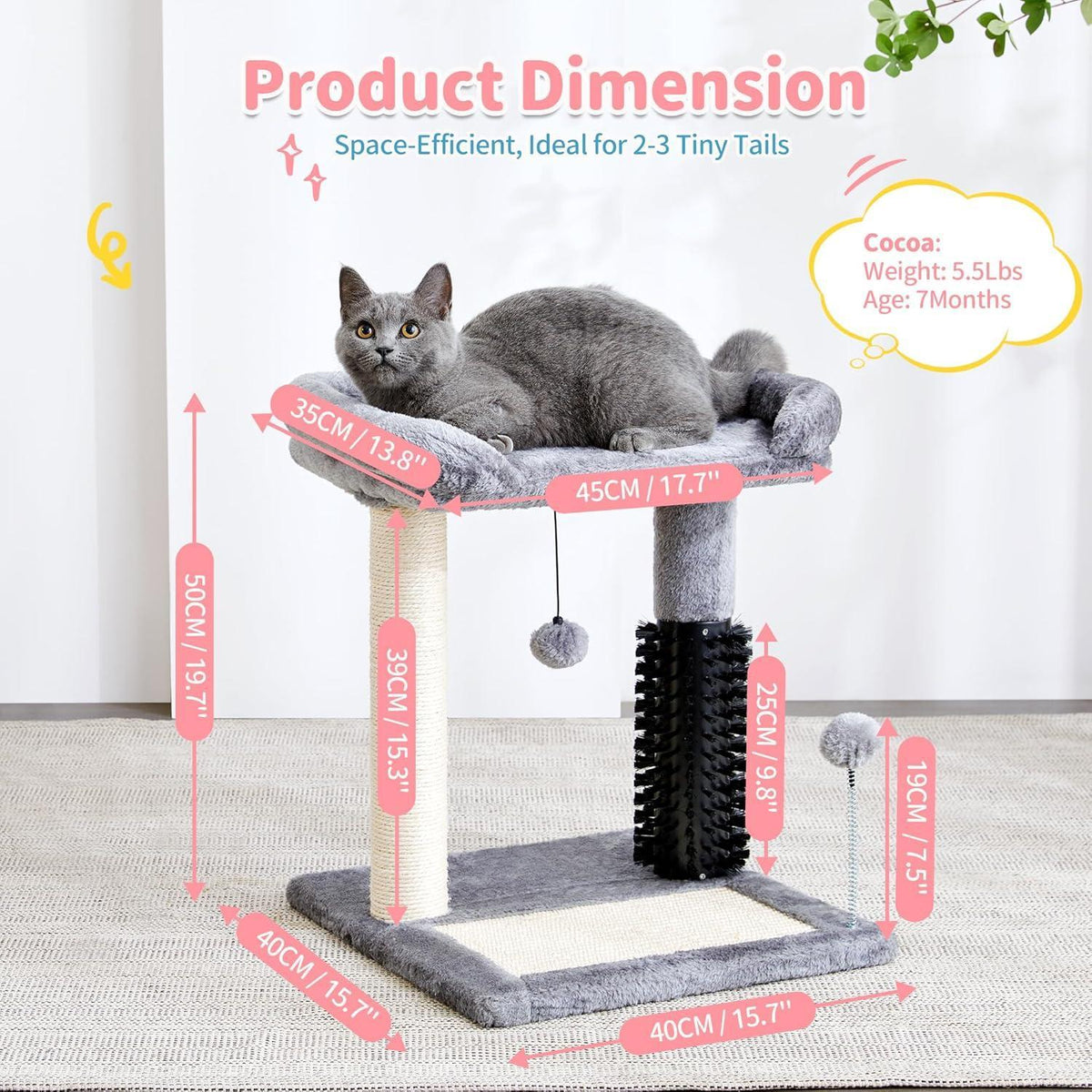Small 4-in-1 Cat Tree Tower With Self-grooming Brush And Natural Sisal - image 7
