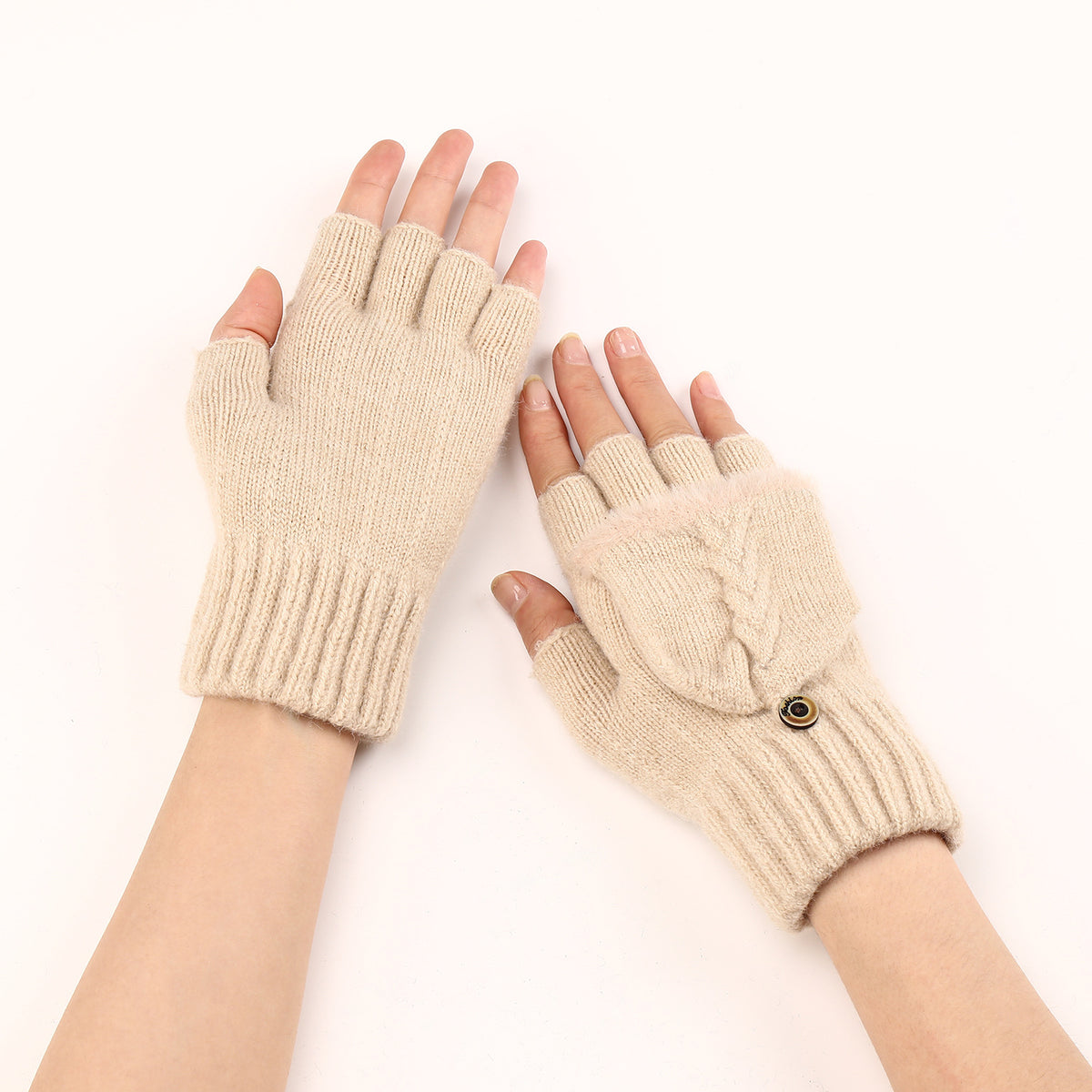 Wool Fingerless Gloves Women's Warm Fashionable Knitted Half Finger Ov - image 4