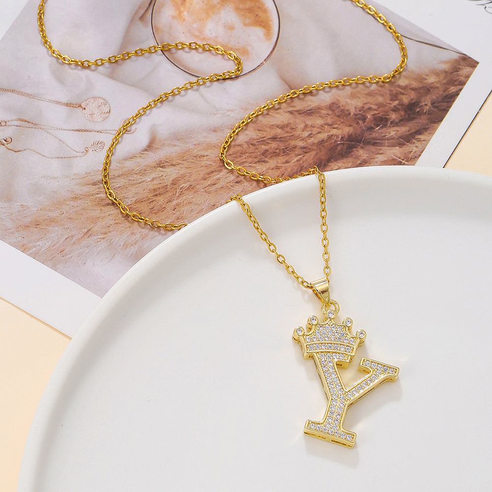 1PCS Fashionable Gold Diamond Crown Uppercase Letter Popular Pendant N - image 6